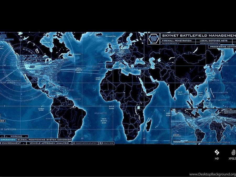 Skynet Black And Blue World Map Wallpaper