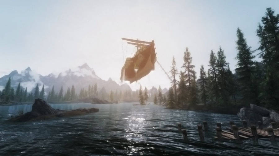 Skyrim Floating Boat Wallpaper