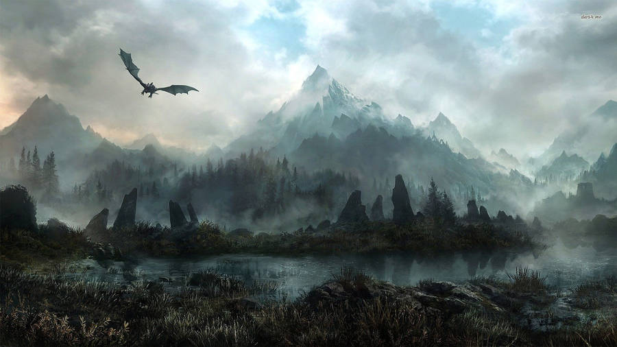 Skyrim Flying Dragon Wallpaper