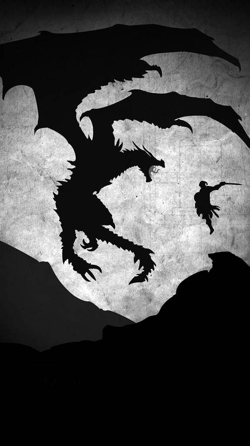 Skyrim Iphone Fight Against Dragon Wallpaper