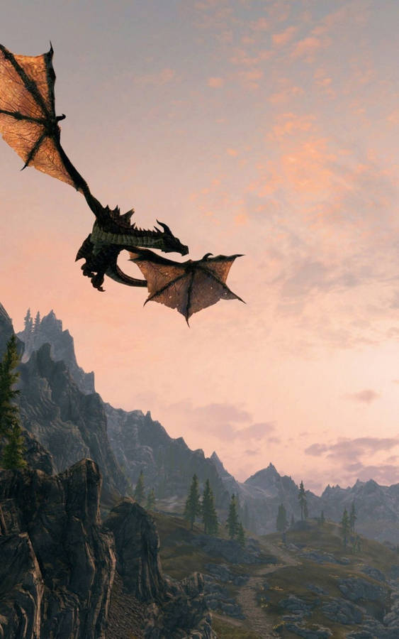 Skyrim Iphone Flying Dragon Wallpaper