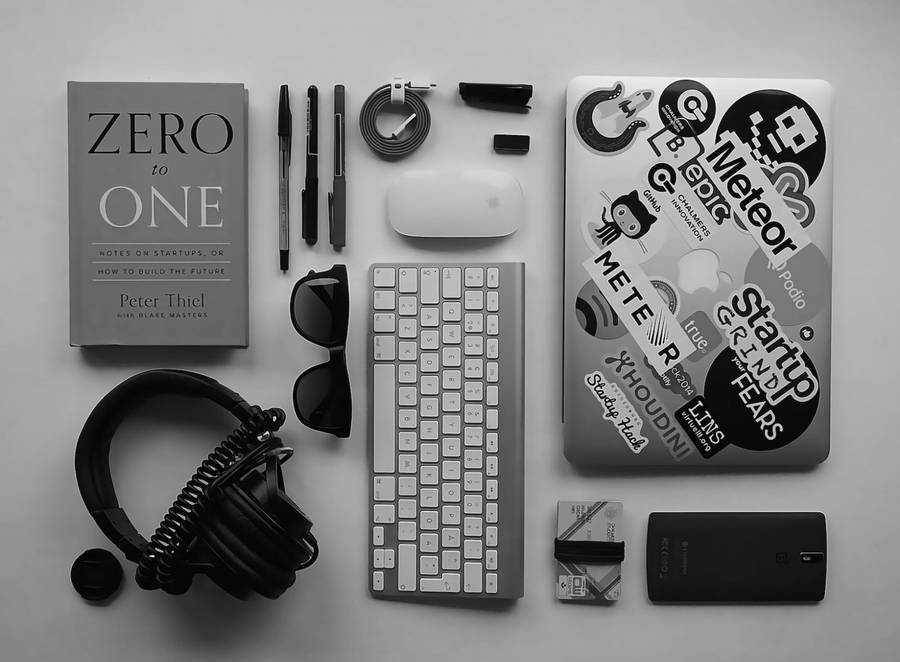 Sleek, Modern Black And White Office Desk Wallpaper