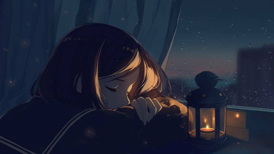 Sleeping Anime Sad Girl Wallpaper