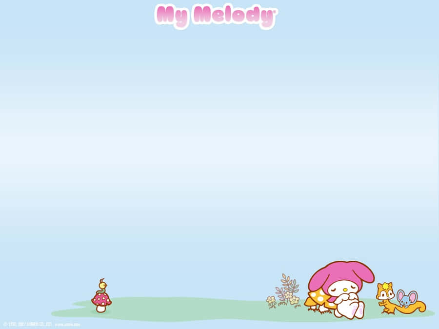 Sleeping My Melody Desktop With Flat And Risu Wallpaper