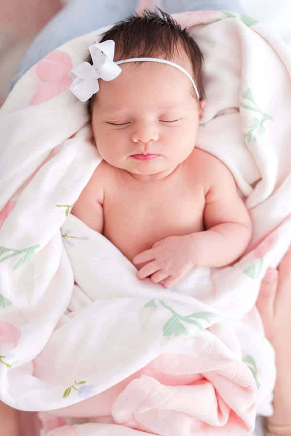 Sleeping Newborn Baby Floral Blanket Wallpaper