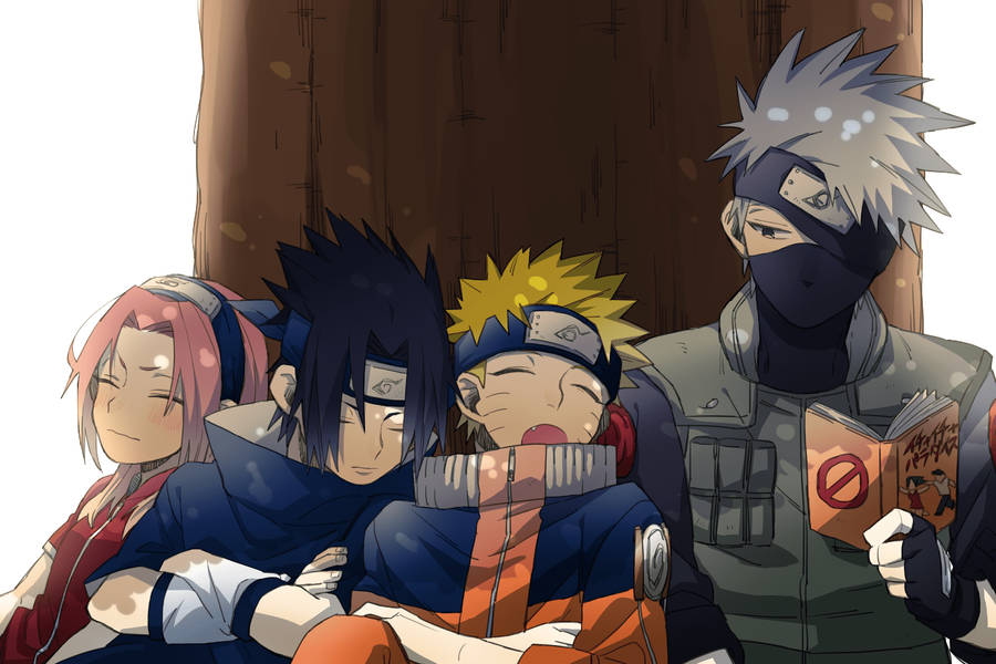 Sleeping Team 7 On Kakashi's Arm Wallpaper