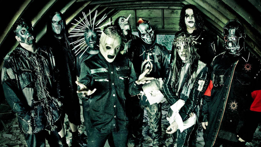 Slipknot Members At Creepy Attic Wallpaper
