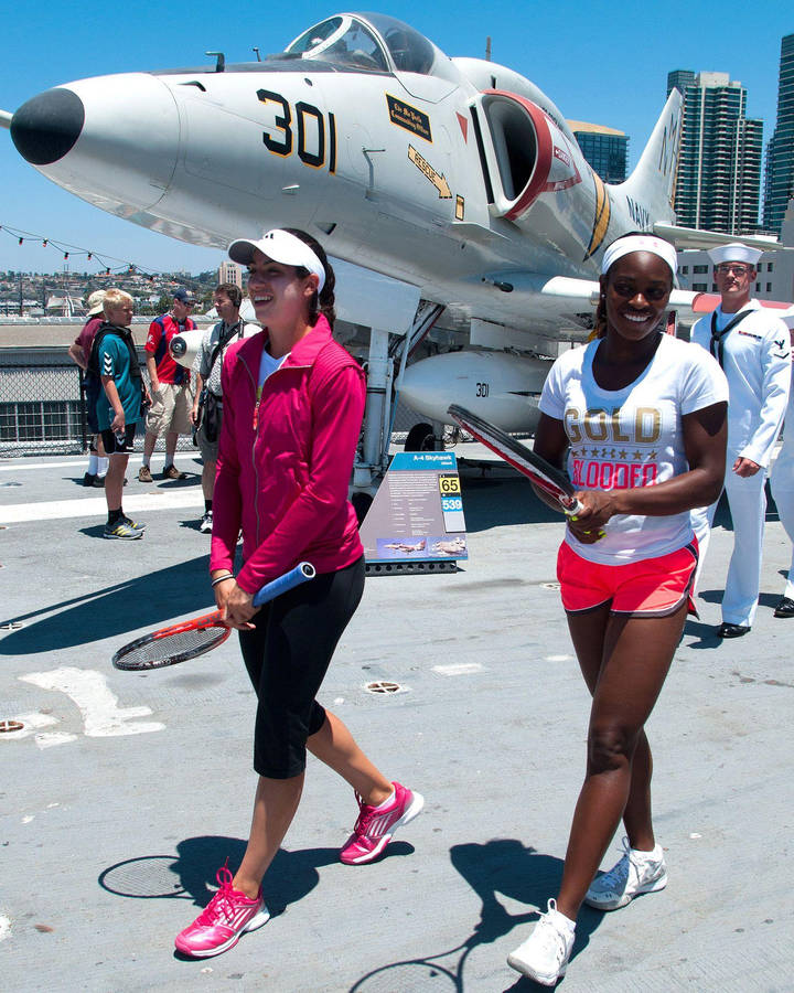 Sloane Stephens And An A-4 Skyhawk Aircraft Wallpaper