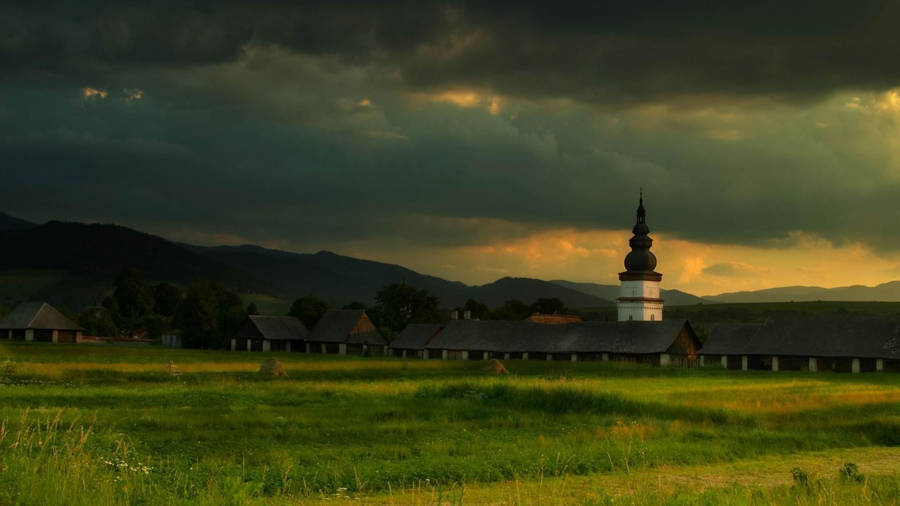 Slovakia Houses In Grassland Wallpaper