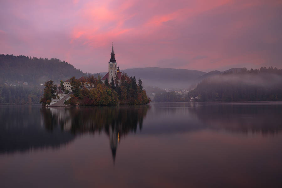 Slovenia Foggy Pink Sunset Wallpaper