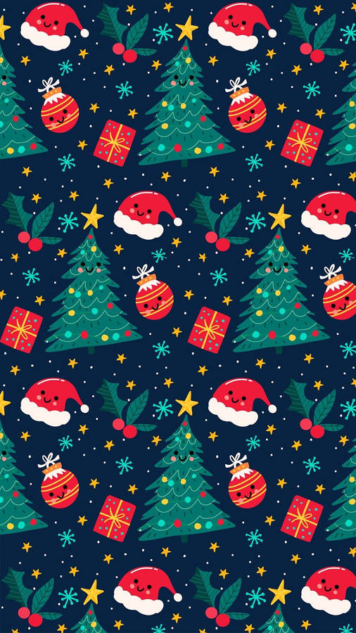 Smiley Pattern Christmas Phone Wallpaper