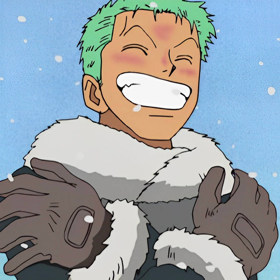 Smiling Anime Zoro Pfp In Snow Wallpaper