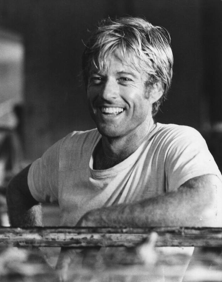 Smiling Robert Redford Black And White Wallpaper