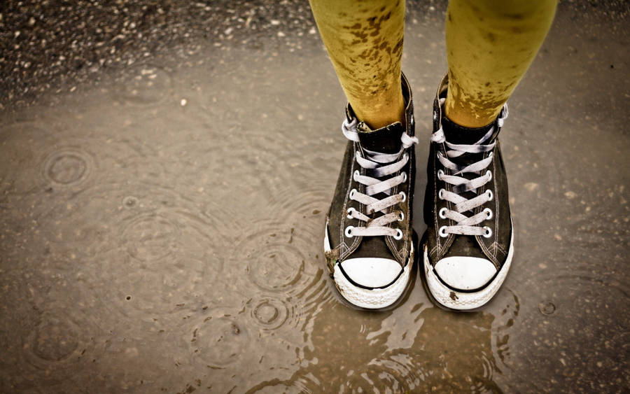 Sneaker On Rain Puddle Wallpaper