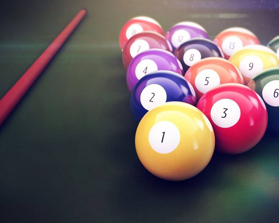 Snooker Game Play: Red Cue Stick And Snooker Balls Wallpaper