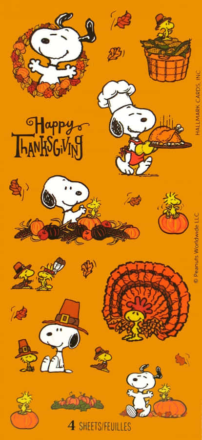 Snoopy Celebrates Thanksgiving With Family And Friends Wallpaper