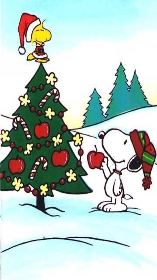 Snoopy Christmas Apple Tree Wallpaper