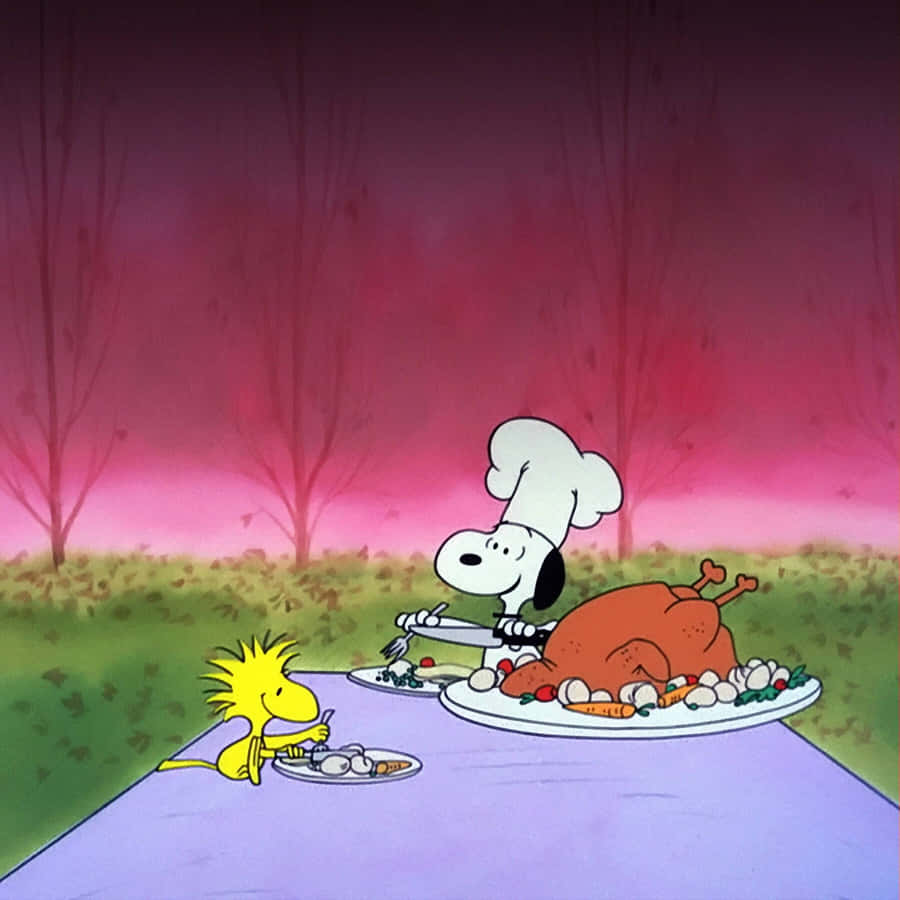 Snoopy Enjoying His Thanksgiving Feast Wallpaper