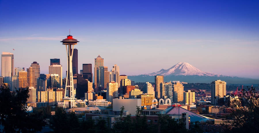 Snow-capped Mountain Seattle Skyline Wallpaper