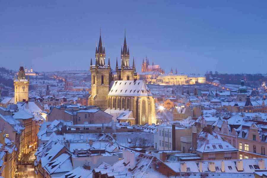 Snow-capped Prague Wallpaper