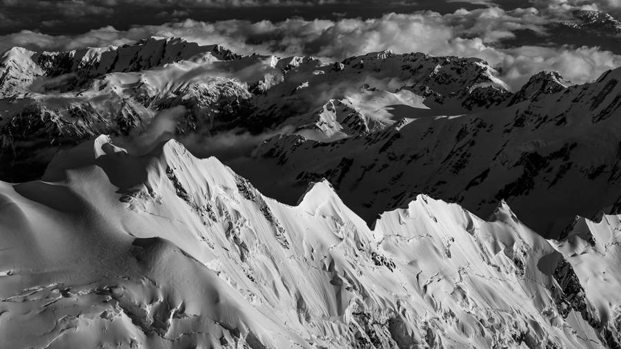 Snowy Black And White Art Mountains Wallpaper