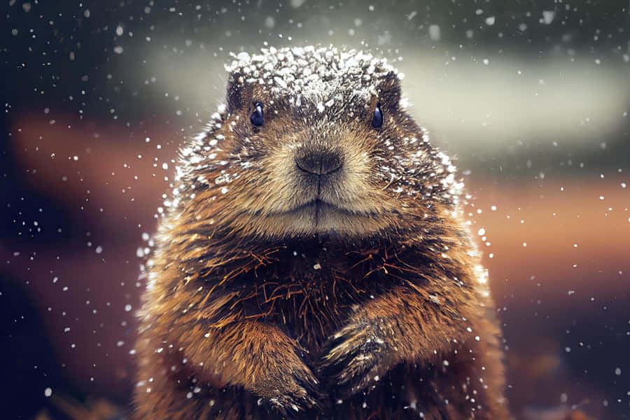 Snowy Groundhog Portrait Wallpaper