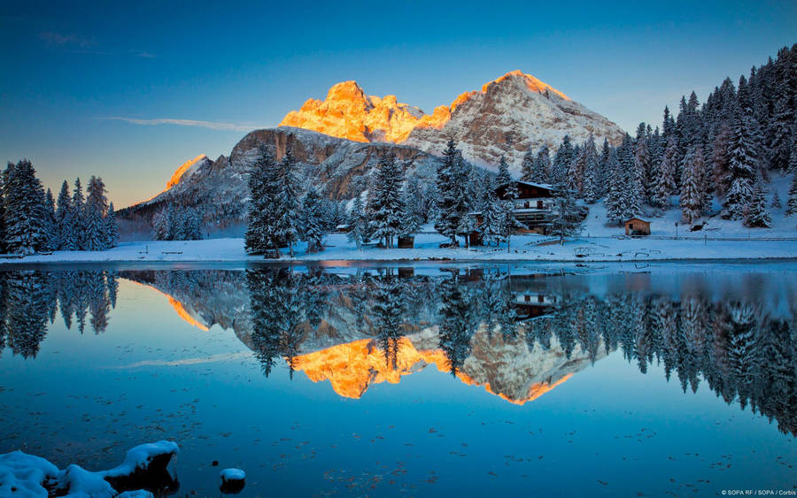 Snowy Mountain And Lake View Microsoft Wallpaper