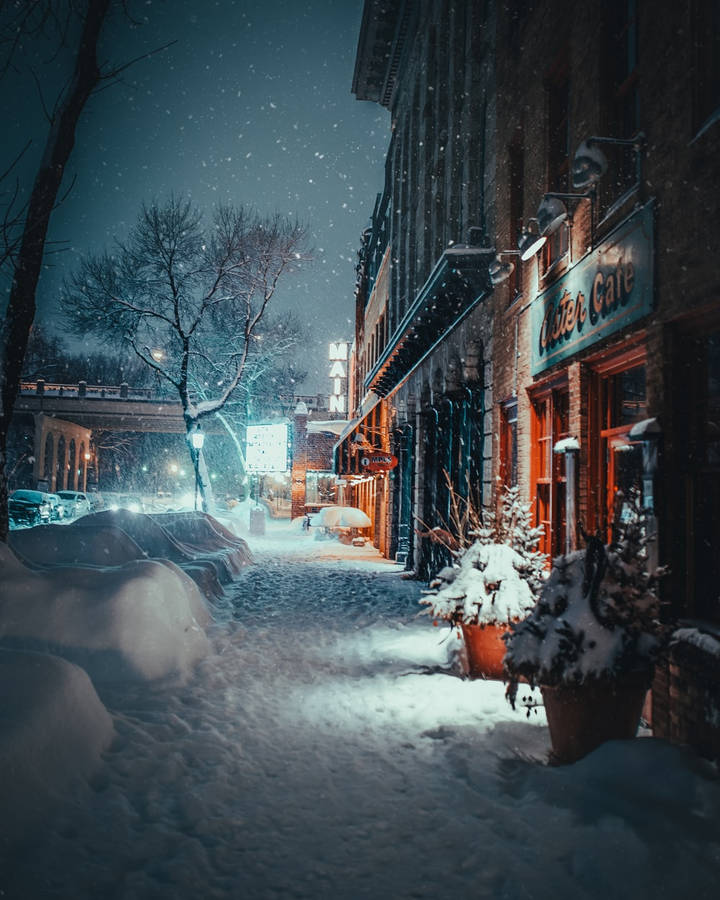 Snowy Street Winter Iphone Wallpaper