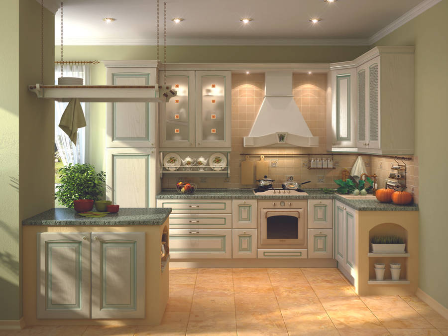 Soft Green Kitchen Design Wallpaper