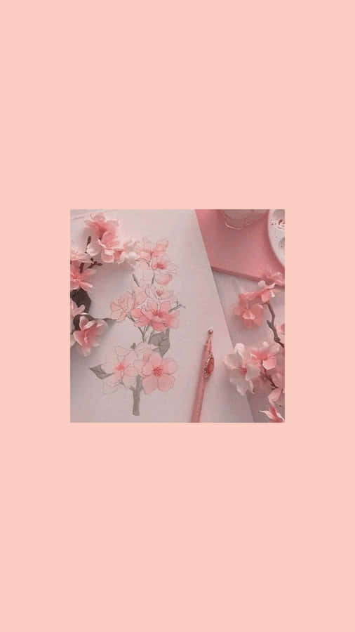 Soft Pink Flowers And Pen Wallpaper