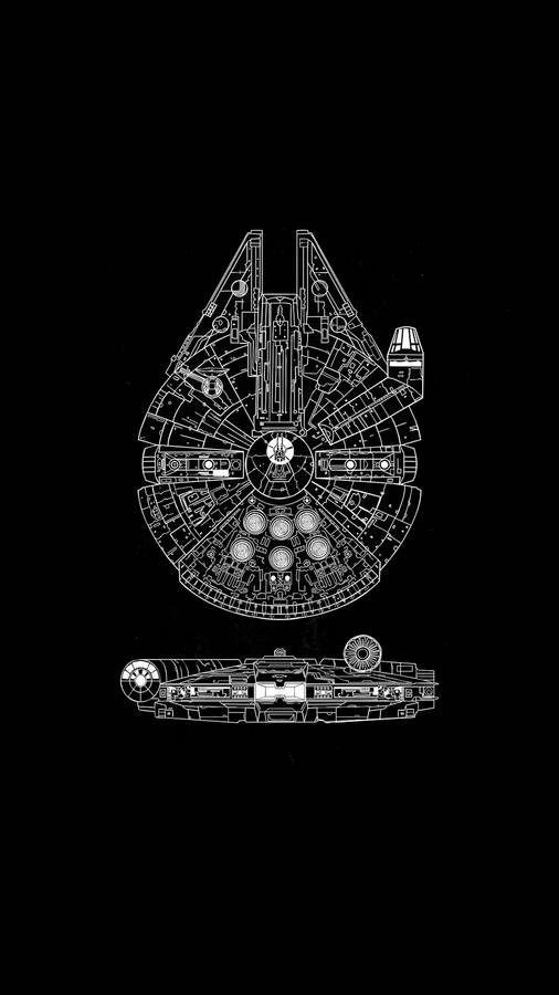 Solid Black 4k Millennium Falcon Schematics Wallpaper