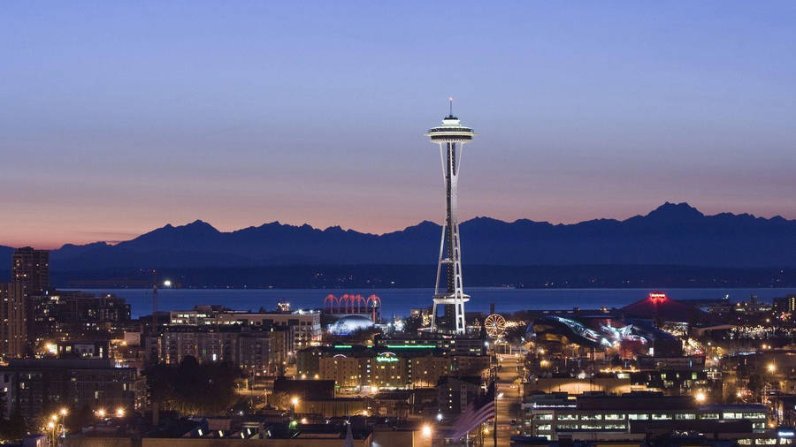 Space Needle Mountains Silhouette Wallpaper