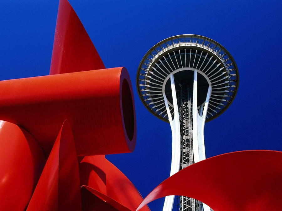 Space Needle Red Sculpture Wallpaper