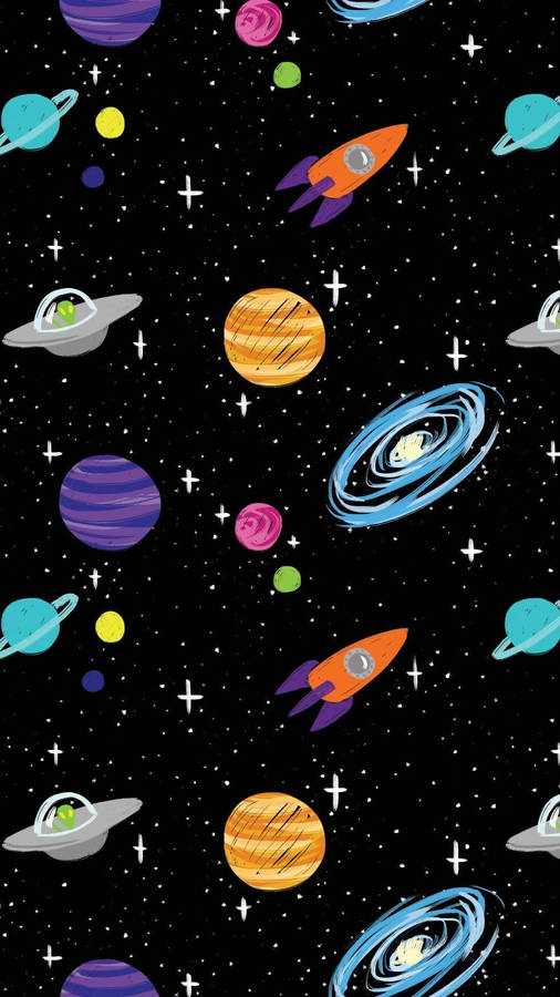 Space Planets Doodle Pattern Wallpaper