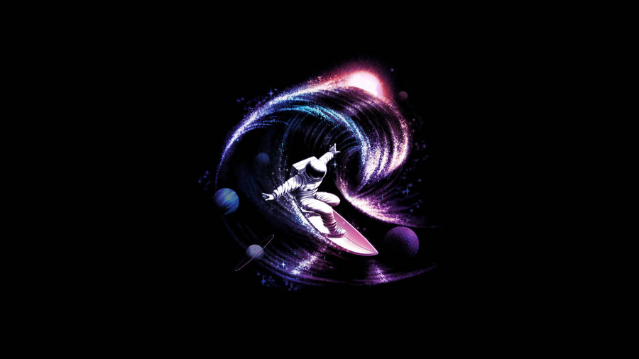 Space Surfing Black Art Wallpaper