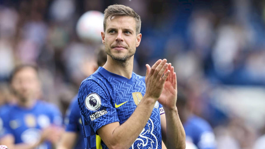 Spanish Professional Footballer, César Azpilicueta, Clad In Blue, Applauding On The Field Wallpaper