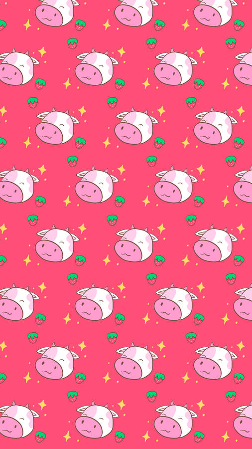 Sparkles And Strawberry Cow Tiled Wallpaper