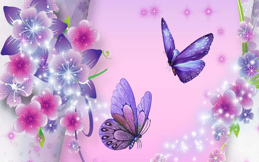 Sparkling Purple Butterfliesand Flowers Wallpaper