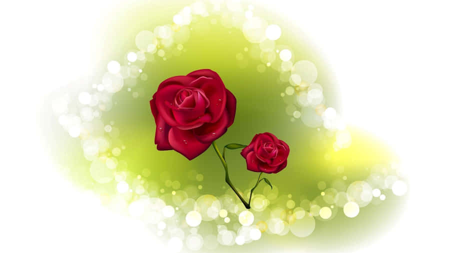 Sparkling Red Roseson Green Background Wallpaper