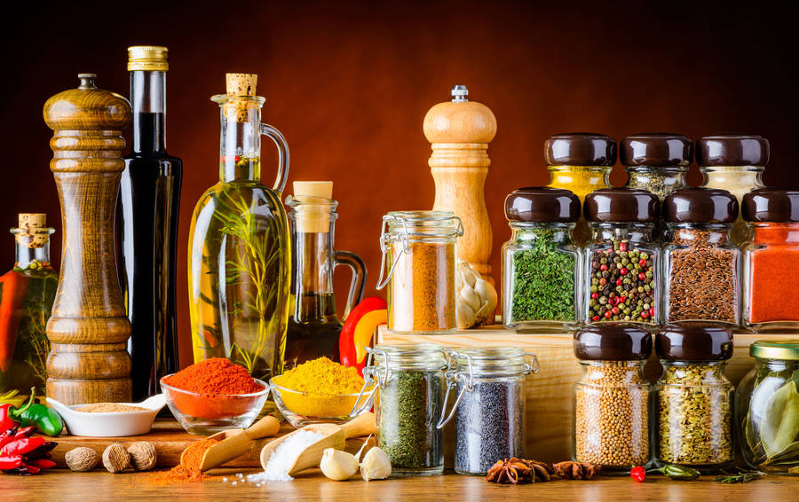 Spices Herbs And Condiments Collection Wallpaper