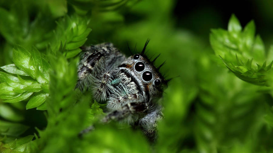 Spider Hiding On A Leaf Wallpaper