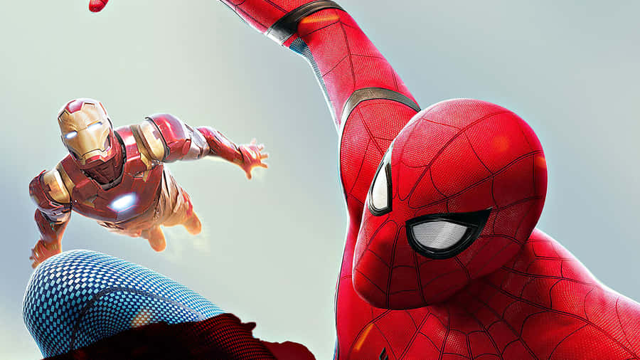 Spider Man And Iron Man Join Forces In An Epic Battle Wallpaper