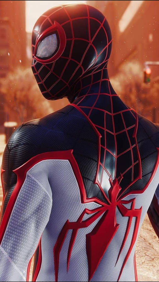 Spider Man White Black Red Looking Back Wallpaper