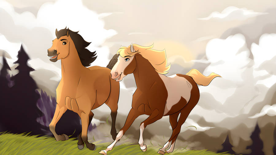 Spirit Stallion Of The Cimarron Galloping On A Cloudy Day Wallpaper