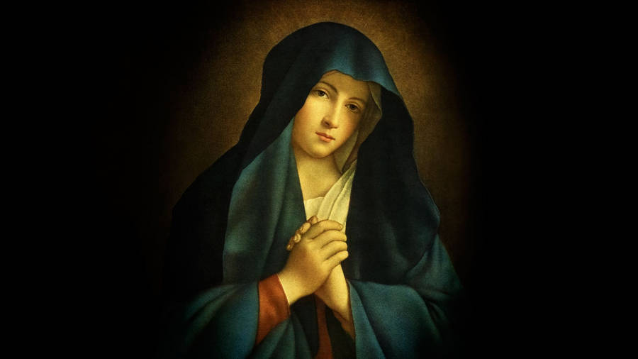 Spiritual Vision Of The Prayerful Virgin Mary Wallpaper