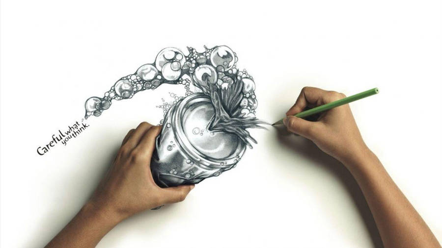 Splashing Can Pencil Drawing Wallpaper
