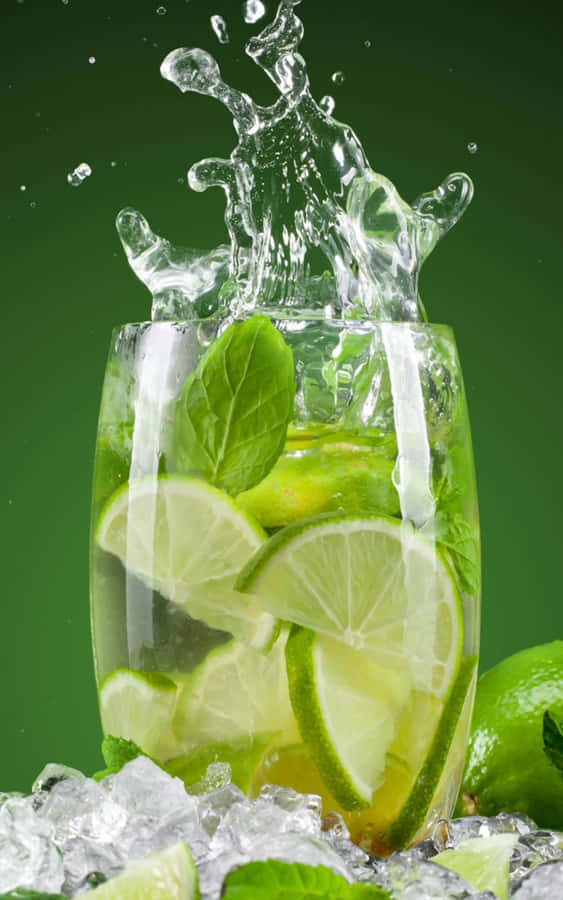 Splashing Glass Of Mojito Cocktail Wallpaper