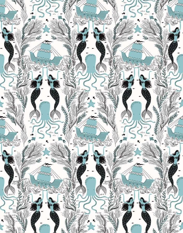 Splendid Illustration Of Two Mermaids Wallpaper