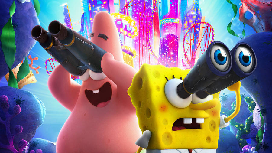 Spongebob And Patrick With Binoculars Wallpaper