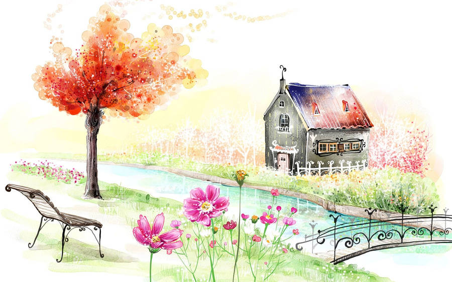 Spring Garden Paint Art Wallpaper